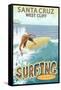 Santa Cruz, California - West Cliff Surfer Scene-Lantern Press-Framed Stretched Canvas