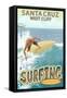Santa Cruz, California - West Cliff Surfer Scene-Lantern Press-Framed Stretched Canvas
