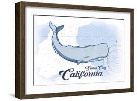 Santa Cruz, California - Whale - Blue - Coastal Icon-Lantern Press-Framed Art Print