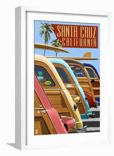 Santa Cruz, California - Woodies Lined Up-Lantern Press-Framed Art Print