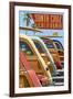 Santa Cruz, California - Woodies Lined Up-Lantern Press-Framed Art Print