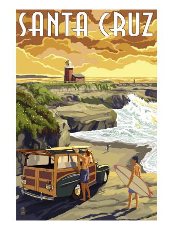 images Vintage Santa Cruz Poster santa cruz california woody and lighthouse