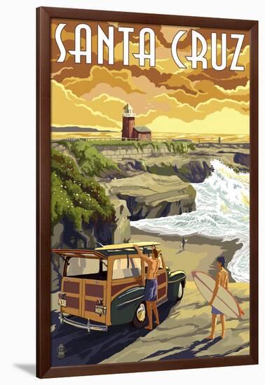 Santa Cruz, California - Woody and Lighthouse-Lantern Press-Framed Art Print