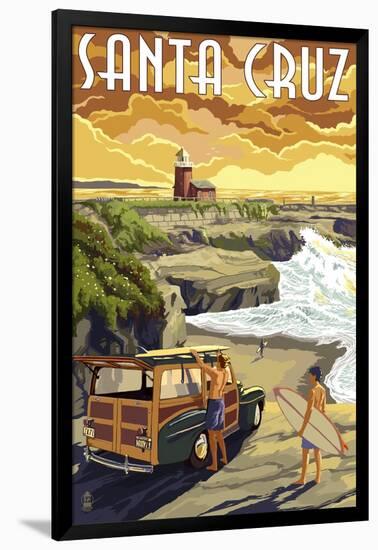 Santa Cruz, California - Woody and Lighthouse-Lantern Press-Framed Art Print