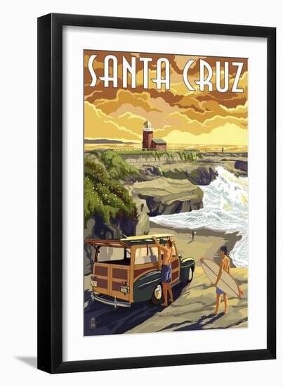 Santa Cruz, California - Woody and Lighthouse-Lantern Press-Framed Art Print