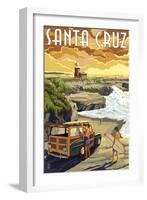 Santa Cruz, California - Woody and Lighthouse-Lantern Press-Framed Art Print