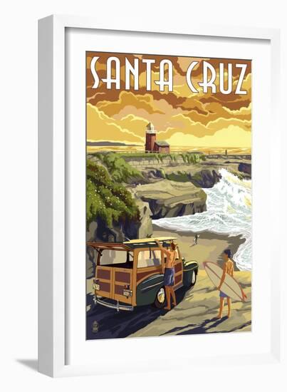 Santa Cruz, California - Woody and Lighthouse-Lantern Press-Framed Art Print