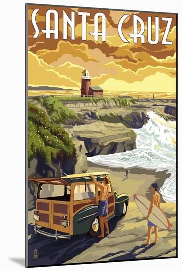 Santa Cruz, California - Woody and Lighthouse-Lantern Press-Mounted Art Print