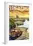Santa Cruz, California - Woody and Lighthouse-Lantern Press-Framed Art Print