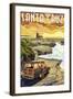 Santa Cruz, California - Woody and Lighthouse-Lantern Press-Framed Art Print