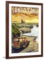 Santa Cruz, California - Woody and Lighthouse-Lantern Press-Framed Art Print