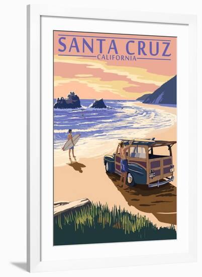 Santa Cruz, California - Woody on Beach-Lantern Press-Framed Art Print