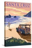 Santa Cruz, California - Woody on Beach-Lantern Press-Stretched Canvas
