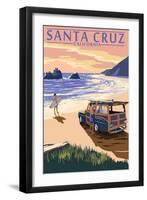 Santa Cruz, California - Woody on Beach-Lantern Press-Framed Art Print