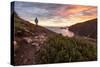 Santa Cruz, Channel Islands NP, CA, USA: Male Hiker On The Trail Above The Scorpion Beach, Sunrise-Axel Brunst-Stretched Canvas