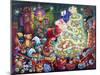 Santa Decorates Tree Surrounded by Presents and Catschristmas-Bill Bell-Mounted Giclee Print