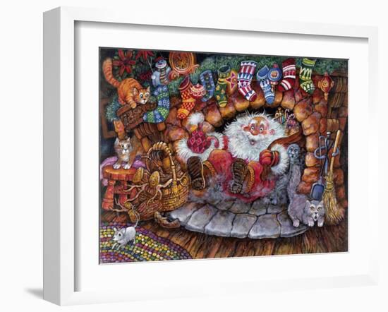 Santa Falls in Fireplace by Surprised Grey Catchristmas-Bill Bell-Framed Giclee Print