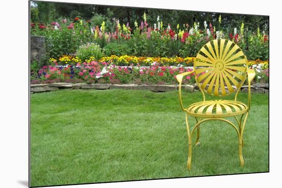 Santa Fe Flower Garden with Vintage Yellow Chair-null-Mounted Photo