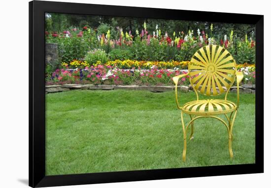 Santa Fe Flower Garden with Vintage Yellow Chair-null-Framed Photo