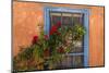 Santa Fe, New Mexico. Blue painted lattice wooden window-Jolly Sienda-Mounted Photographic Print