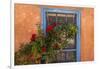 Santa Fe, New Mexico. Blue painted lattice wooden window-Jolly Sienda-Framed Photographic Print