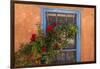 Santa Fe, New Mexico. Blue painted lattice wooden window-Jolly Sienda-Framed Photographic Print