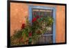 Santa Fe, New Mexico. Blue painted lattice wooden window-Jolly Sienda-Framed Photographic Print