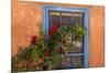 Santa Fe, New Mexico. Blue painted lattice wooden window-Jolly Sienda-Mounted Premium Photographic Print