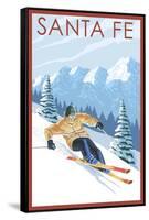 Santa Fe, New Mexico - Downhill Skier-Lantern Press-Framed Stretched Canvas