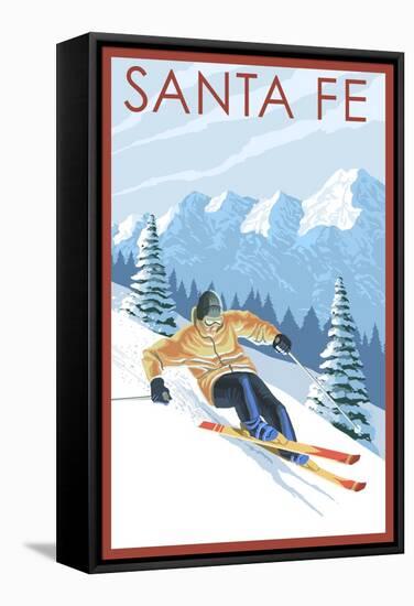 Santa Fe, New Mexico - Downhill Skier-Lantern Press-Framed Stretched Canvas