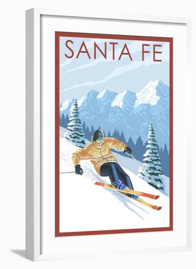 Santa Fe, New Mexico - Downhill Skier-Lantern Press-Framed Art Print