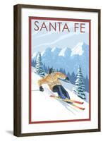 Santa Fe, New Mexico - Downhill Skier-Lantern Press-Framed Art Print