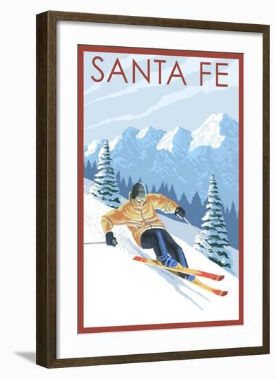 Santa Fe, New Mexico - Downhill Skier-Lantern Press-Framed Art Print