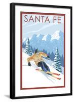 Santa Fe, New Mexico - Downhill Skier-Lantern Press-Framed Art Print