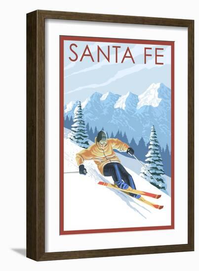 Santa Fe, New Mexico - Downhill Skier-Lantern Press-Framed Art Print