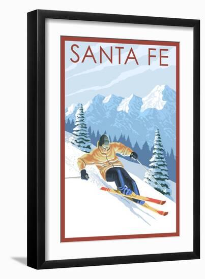 Santa Fe, New Mexico - Downhill Skier-Lantern Press-Framed Art Print