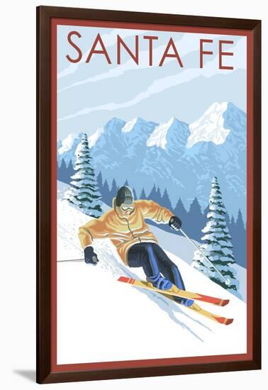 Santa Fe, New Mexico - Downhill Skier-Lantern Press-Framed Art Print