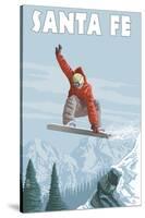 Santa Fe, New Mexico - Jumping Snowboarder-Lantern Press-Stretched Canvas