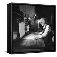 Santa Fe Railroad Dispatcher Working on a Freight Train-Bernard Hoffman-Framed Stretched Canvas