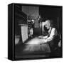 Santa Fe Railroad Dispatcher Working on a Freight Train-Bernard Hoffman-Framed Stretched Canvas