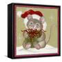 Santa Hat Wearing Mouse Holding Present-Beverly Johnston-Framed Stretched Canvas