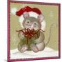 Santa Hat Wearing Mouse Holding Present-Beverly Johnston-Mounted Giclee Print