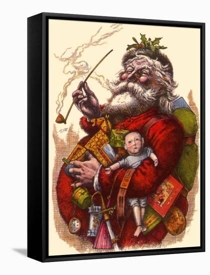 Santa Holds Armful of Toys, 1880-Thomas Nast-Framed Stretched Canvas