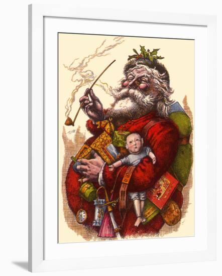 Santa Holds Armful of Toys, 1880-Thomas Nast-Framed Giclee Print