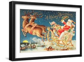 Santa in His Sleigh-null-Framed Premium Giclee Print