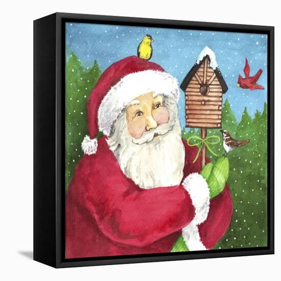 santa log birdhouse-Melinda Hipsher-Framed Stretched Canvas