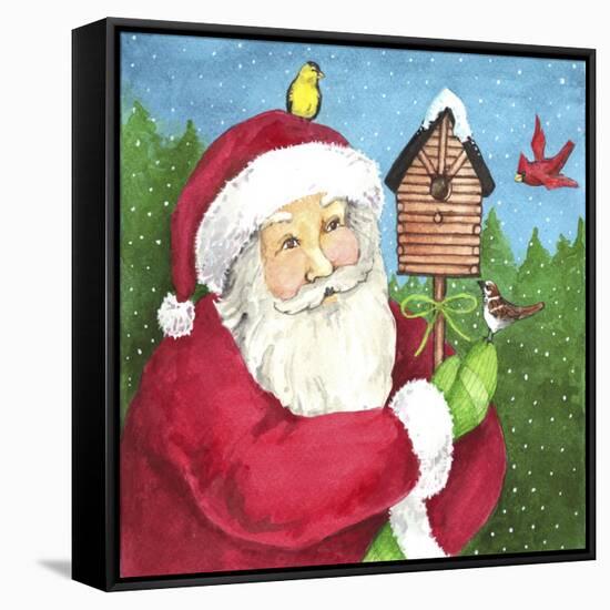 santa log birdhouse-Melinda Hipsher-Framed Stretched Canvas
