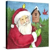 santa log birdhouse-Melinda Hipsher-Stretched Canvas