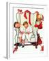 Santa Looking at Two Sleeping Children (or Santa Filling the Stockings)-Norman Rockwell-Framed Giclee Print