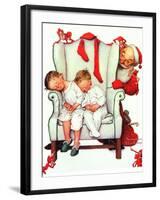 Santa Looking at Two Sleeping Children (or Santa Filling the Stockings)-Norman Rockwell-Framed Giclee Print